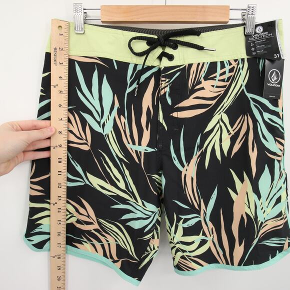 Volcom Swim Trunks Boardshorts Gray Palm Leaf Print 4 Way Stretch Size 31 NWT - Picture 3 of 11